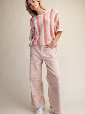 EASEL CROSS STITCH PATTERN PRINTED WASHED TWILL PANTS 97%COTTON 3%SPANDEX